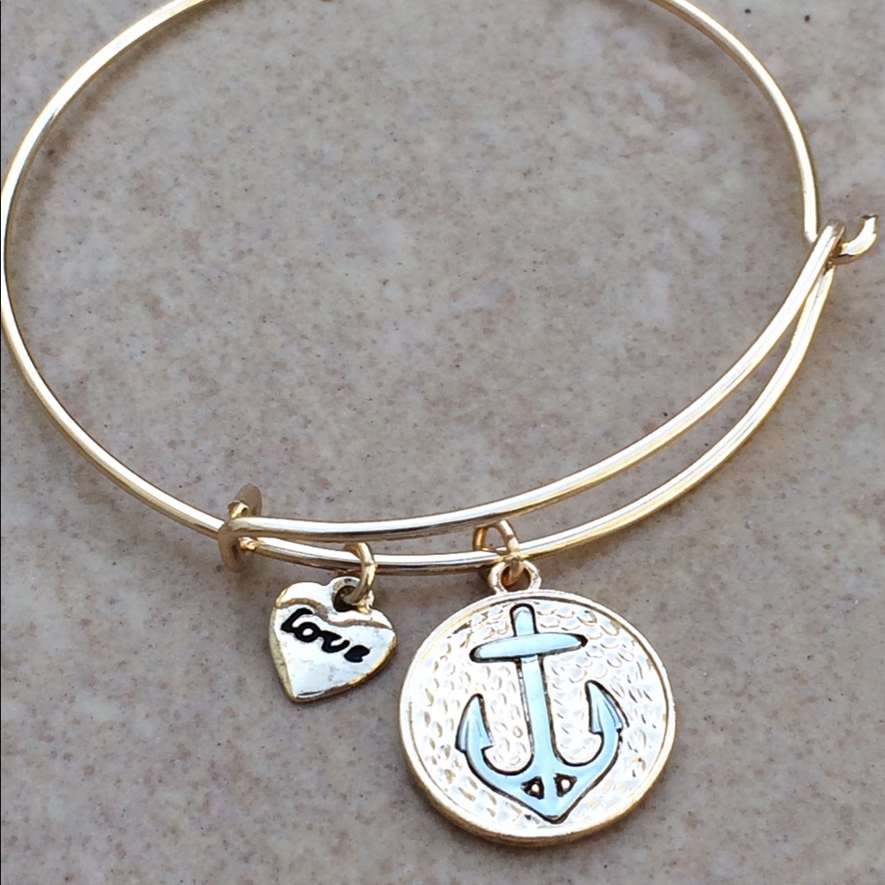 Gold Tone Beach Anchor Charm Bangle Bracelet